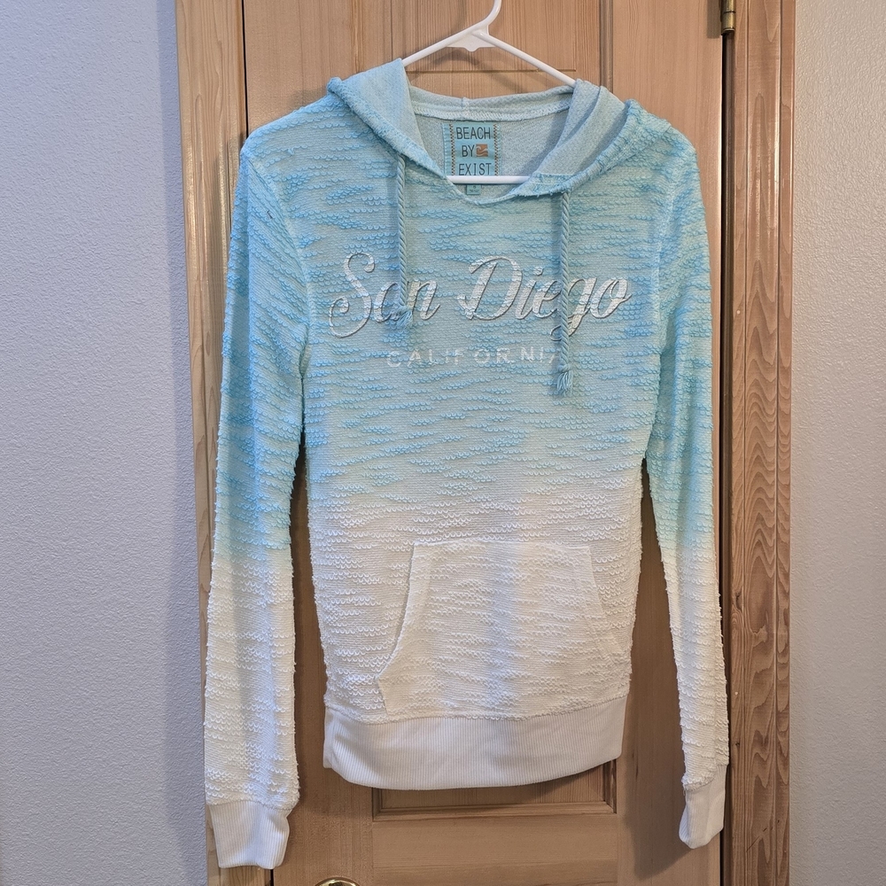 BEACH BY EXIST Sweater Hoodie Small Blue/Cream Ombre San Diego Women's